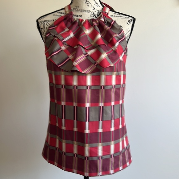 Banana Republic plaid sleeveless ruffle top Size XS New without tags - Picture 1 of 16